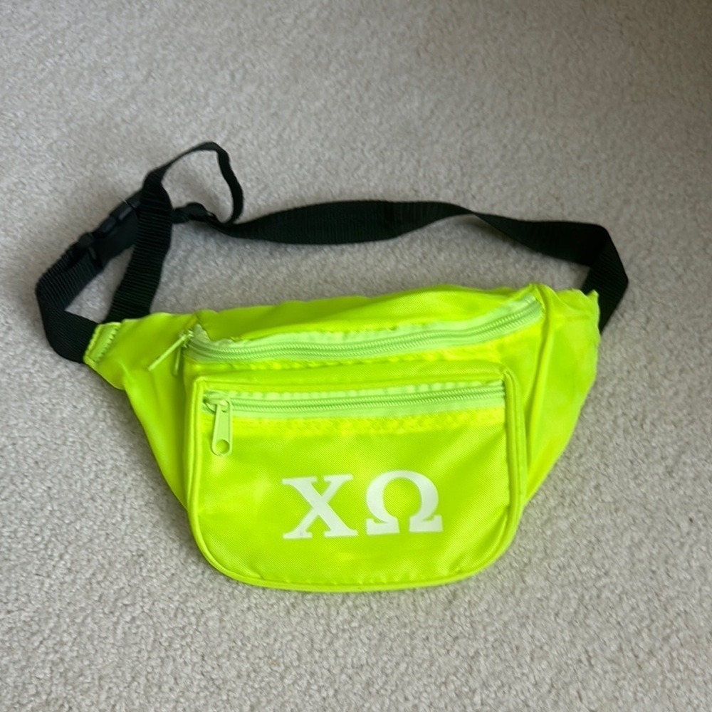 Chi Omega Neon Green Xo Waist Bag